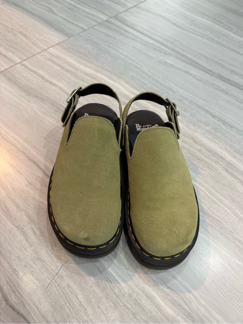 Dr. Martens Olive Green Suede Slingback Clogs